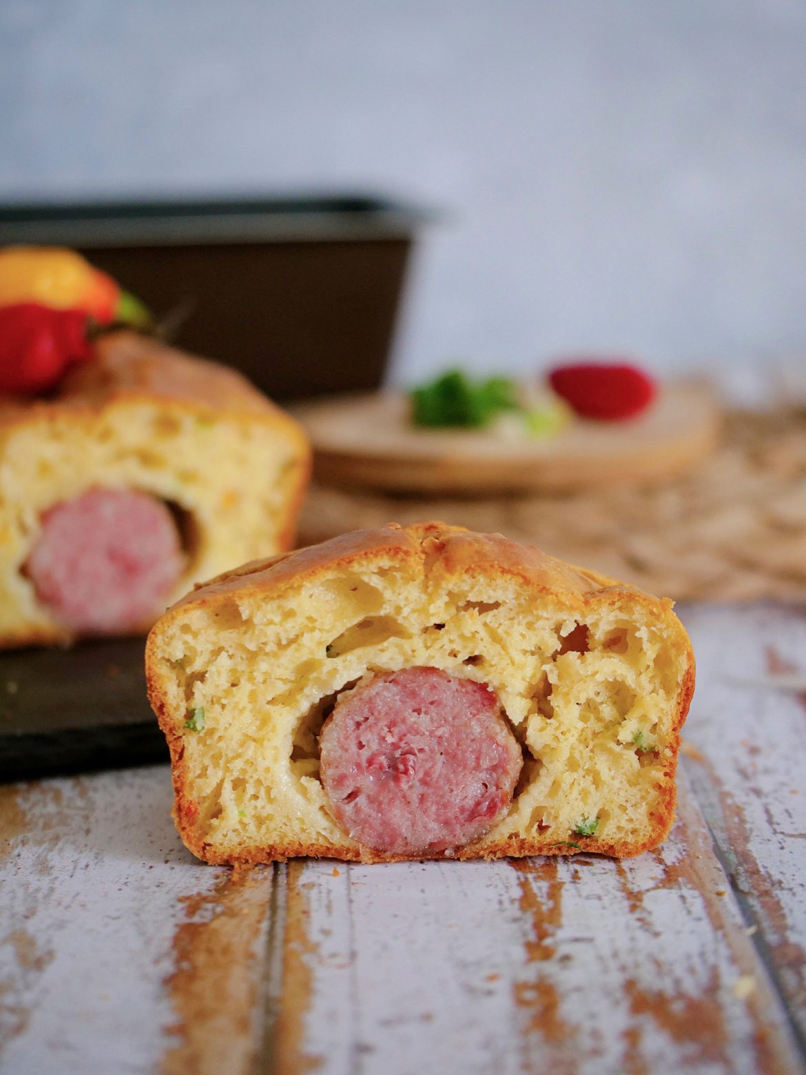 Saucisson brioché piment végétarien et cives