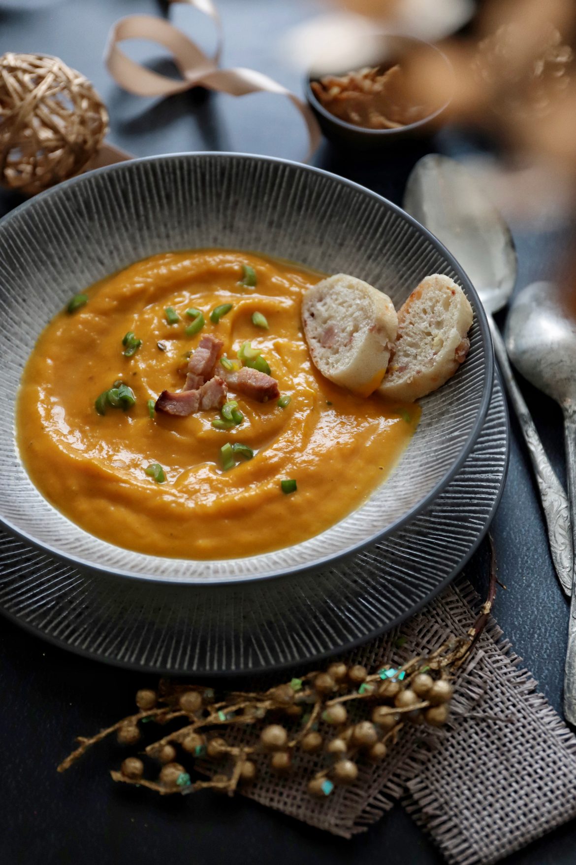 velouté giraumon lardons ricotta