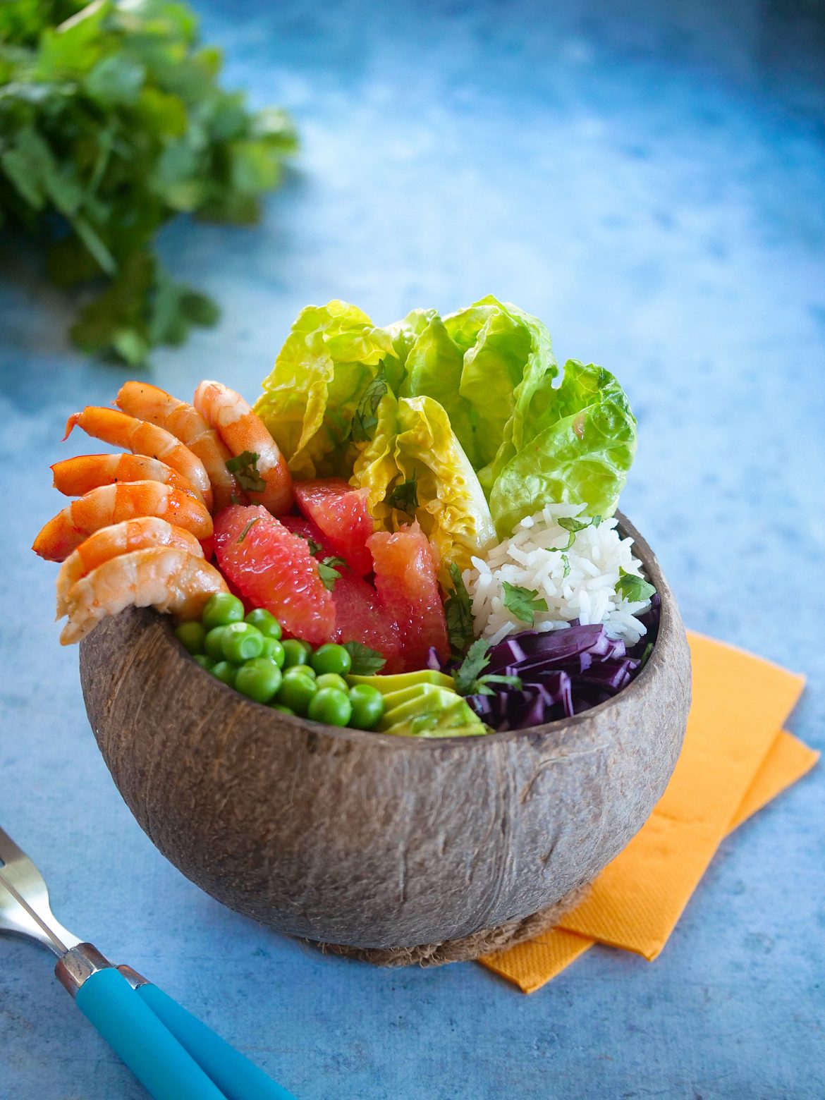 Poké bowl crevettes et agrumes