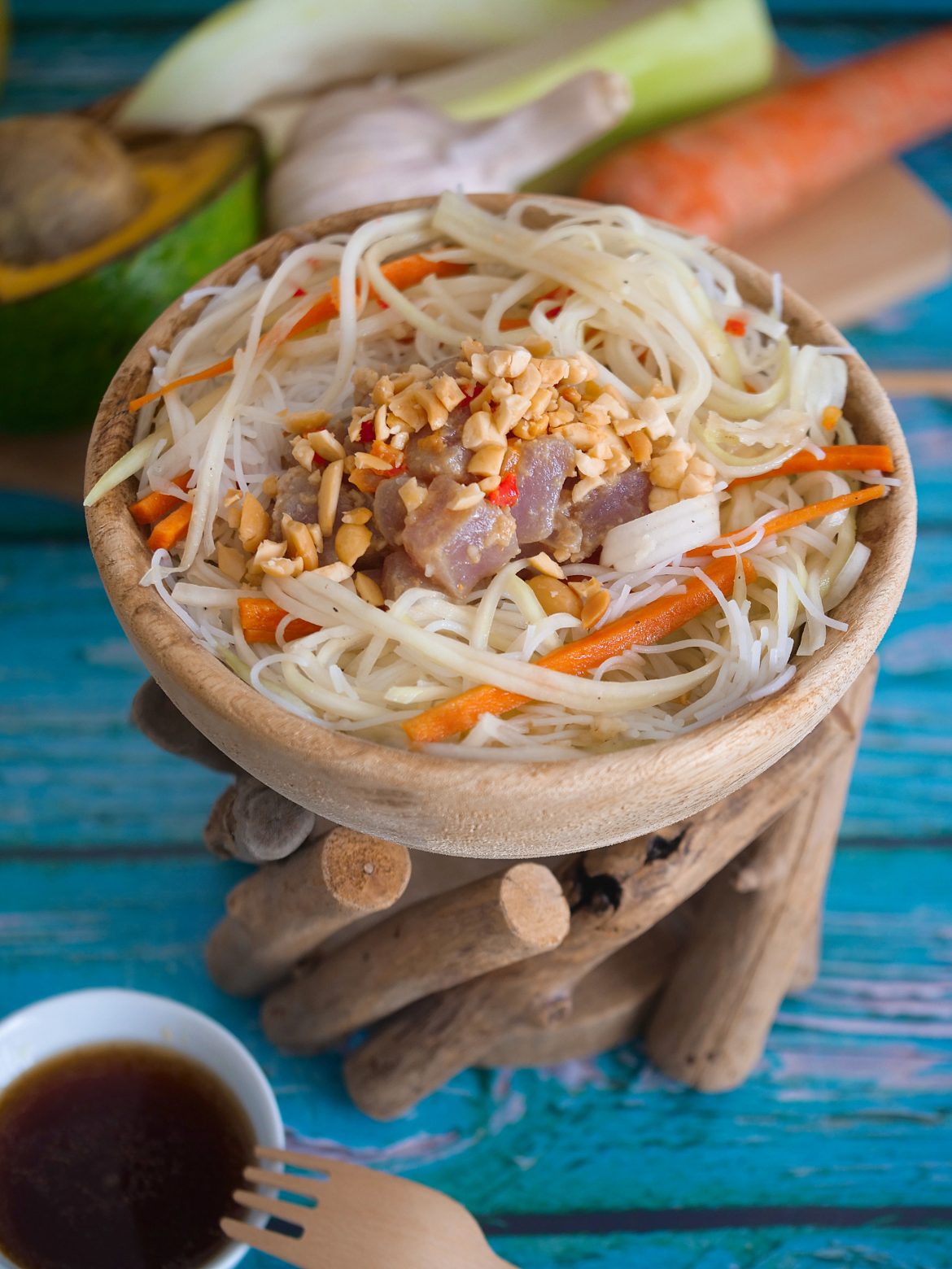 salade vermicelles de riz papaye verte marlin mariné